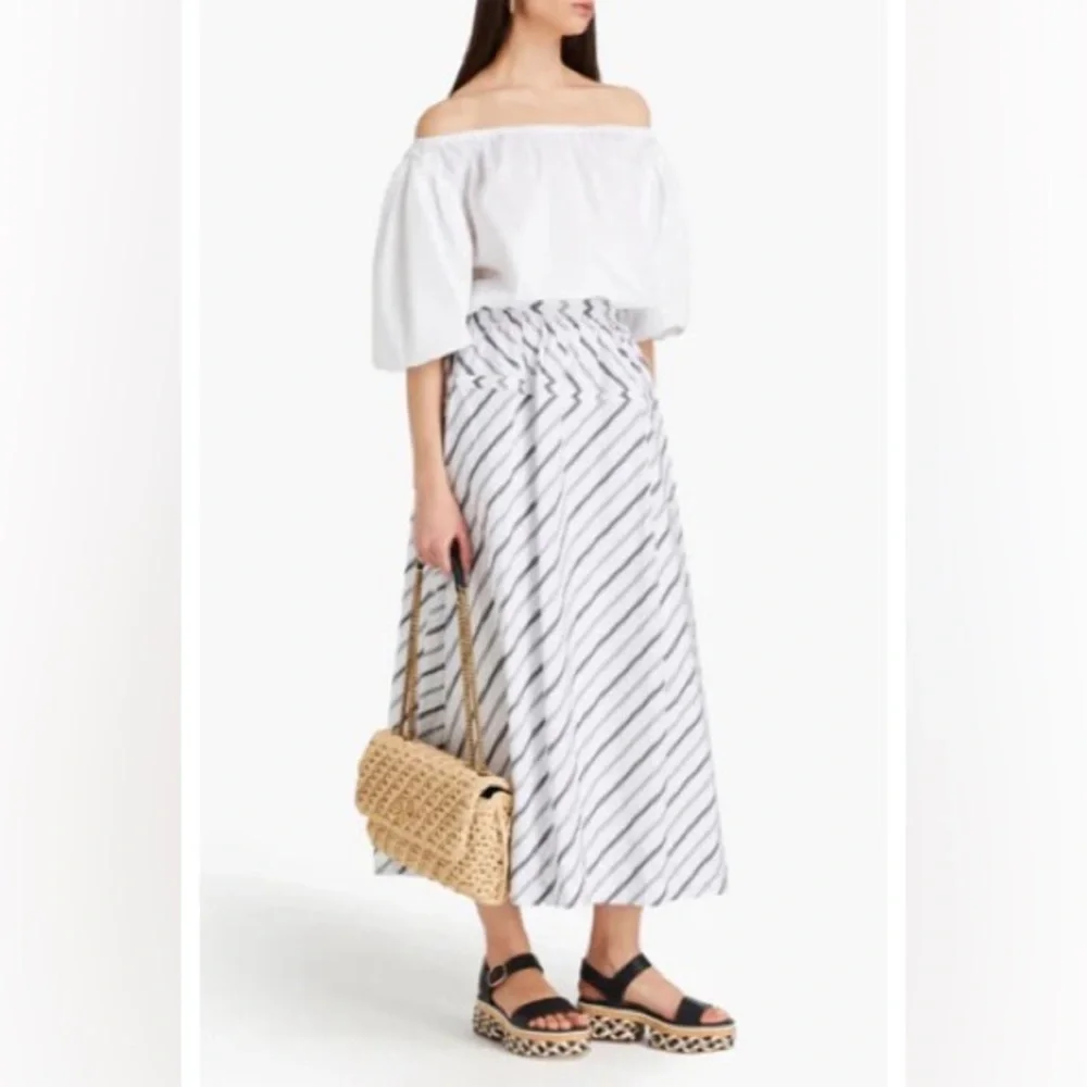 VARIEGATED STRIPE POPLIN SKIRT BLACK/WHITE